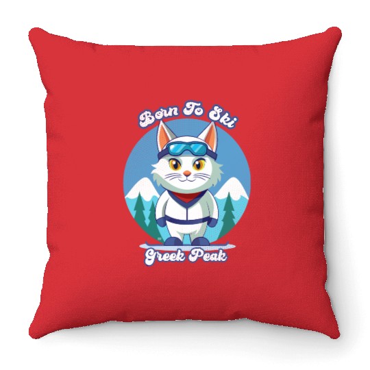 Little Cat skiing in Greek Peak Throw Pillows