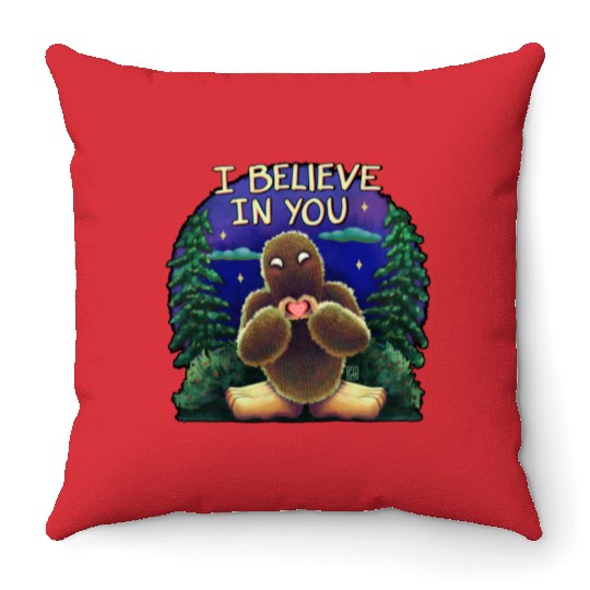 Bigfoot cryptid believe in you Throw Pillows