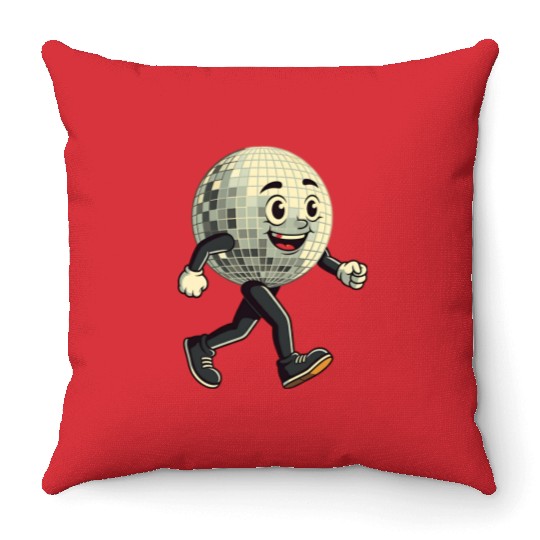 Disco Ball Walking - Retro Funk in Motion Throw Pillows