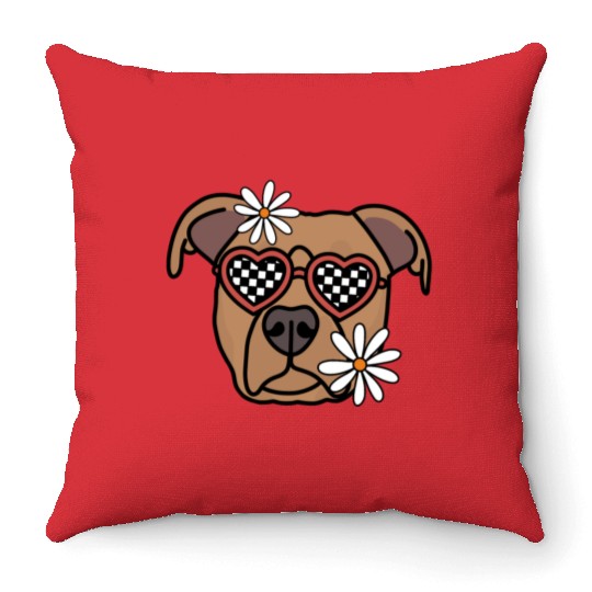 Pitbull Brown Retro Dog Throw Pillows