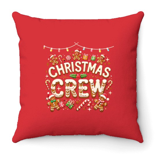 Gingerbread Christmas Crew with Candy and Gifts Throw Pillows