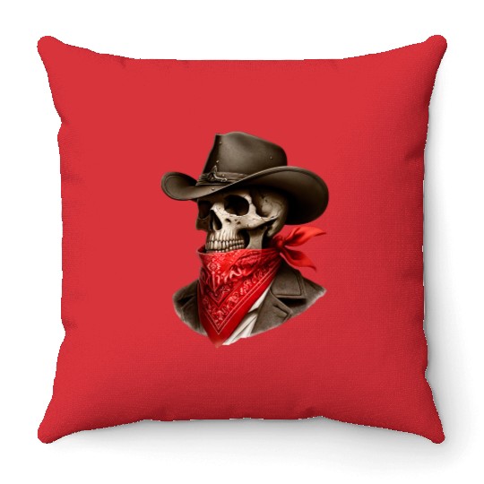 Cowboy Skeleton Skull Bandit Throw Pillows