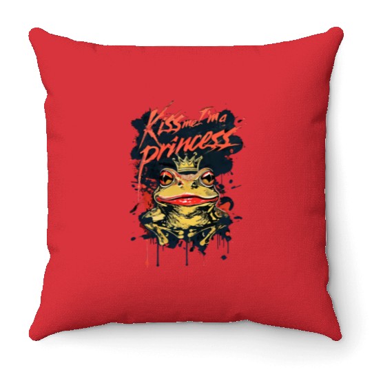 Kiss Me I'm A Princess Funny Frog Toad Throw Pillows