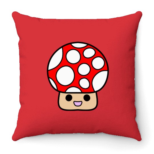 Cute Red Mushroom Smiling Throw Pillows