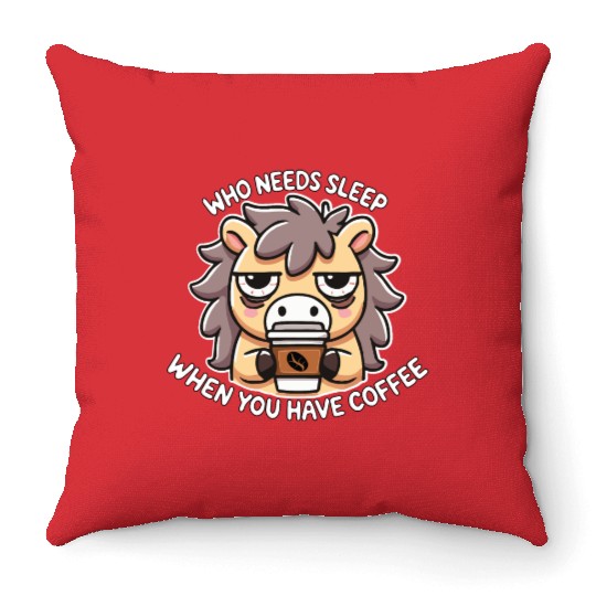 Sleepy Coffee Lover Horse – Funny Coffee Addict C Throw Pillows