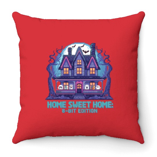 8 Bit Haunted House 01 Throw Pillows