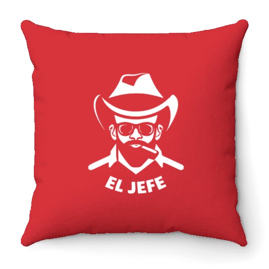 El Jefe (White Print) Throw Pillows