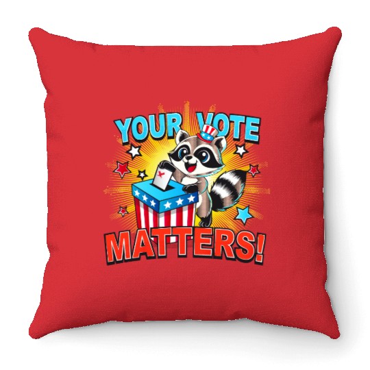 A raccoon casts its vote in the US election Throw Pillows