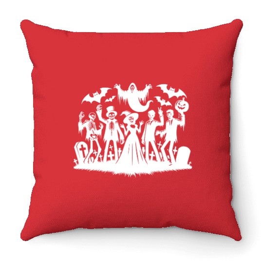 Fun Halloween Party With Zombies And Ghosts Throw Pillows