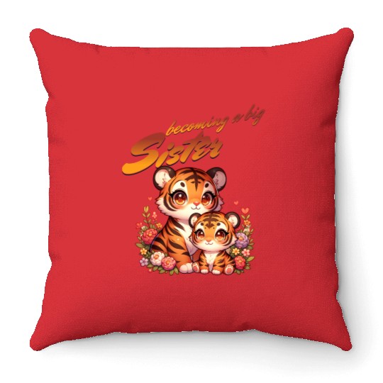 Soon I'll Be A Big Sister Cute Tiger Throw Pillows