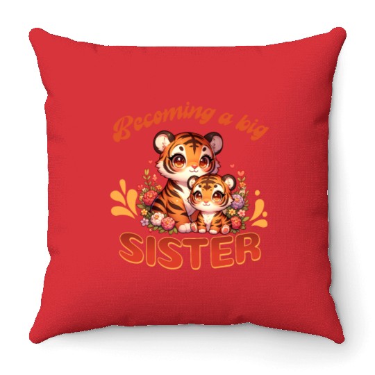 Soon I Will Be A Big Sister Sweet Tigers Throw Pillows