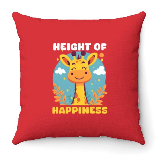 Giraffe Height Of Happiness Throw Pillows