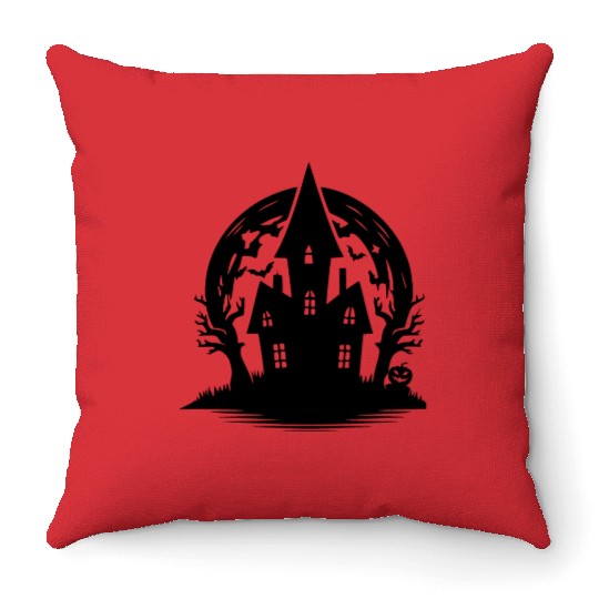 Spooky Haunted House Full Moon Halloween Party Throw Pillows