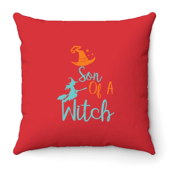 Son of a Witch Halloween Trick Or Treat Boys Wizar Throw Pillows