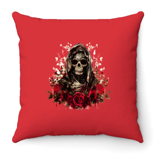 Santa Muerte Folk Saint Throw Pillows