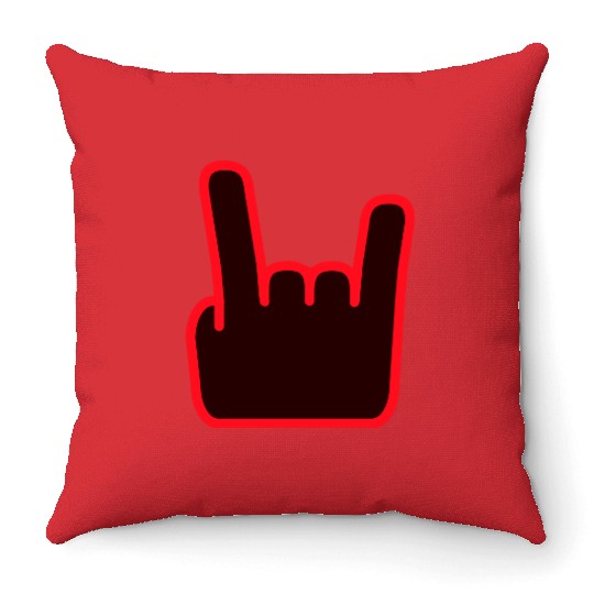 Heavy Metal Fun Hard Rock Music Horns Hand Gesture Throw Pillows