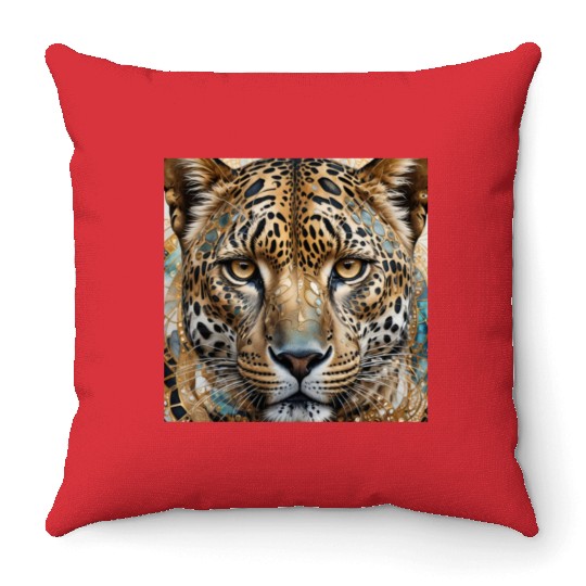 face of a leopard remixed with a beautiful pattern Throw Pillows