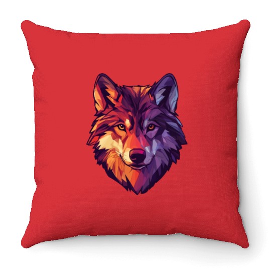 Floral Wolf Vintage Flowers Wolf Face for Wolves Throw Pillows