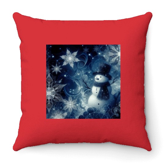 vintage snowman christmas holiday Throw Pillows