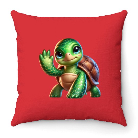 Adorable Waving Turtle Throw Pillows