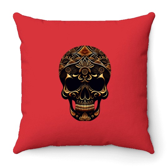 skull with floral pattern it Throw Pillows
