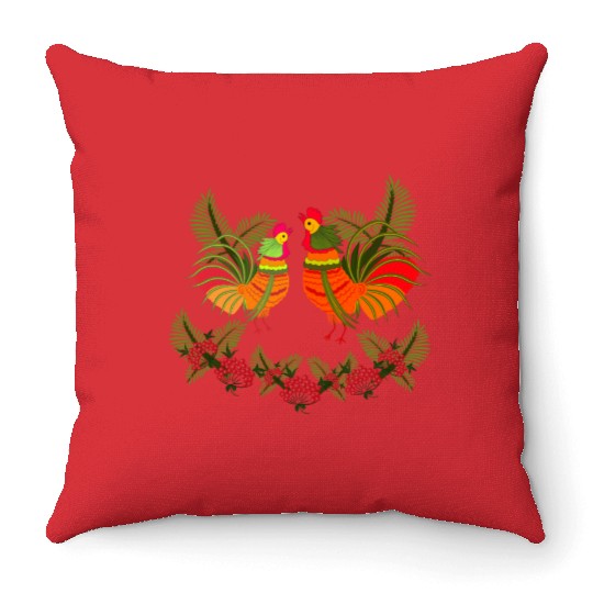 Rooster with hen Throw Pillows