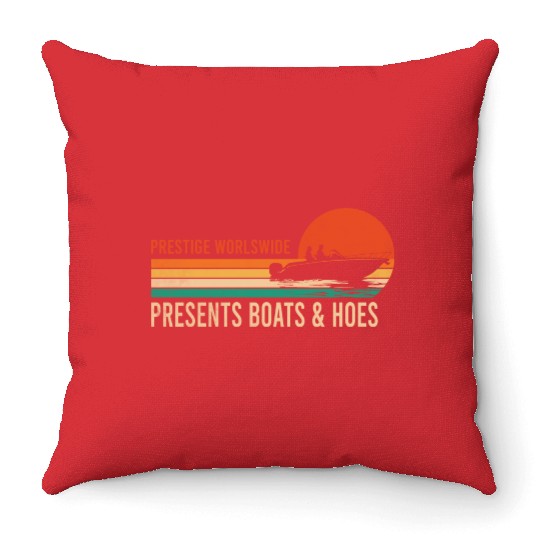 Vintage Retro Prestige Presents Boats And Hoes Throw Pillows