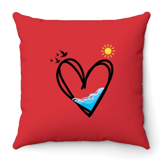 Heart with water and sun Throw Pillows