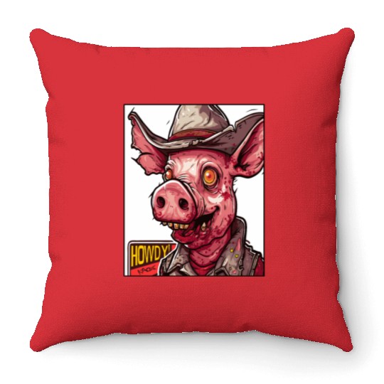 hillbilly redneck zombie cowboy pig Throw Pillows