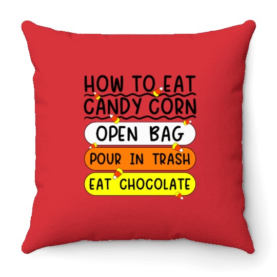 How To Eat Candy Corn Funny Candy Corn Halloween Throw Pillows