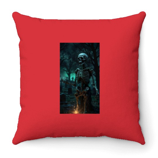 Rising Skeleton in the Graveyard Throw Pillows
