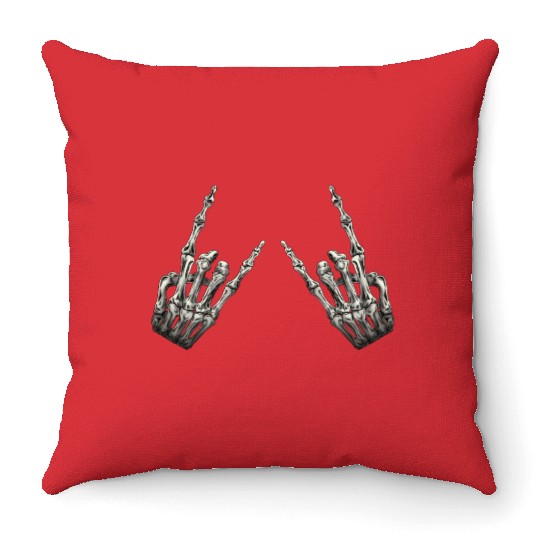 Rock On Rock Star Skeleton Hands Rocker Halloween Throw Pillows