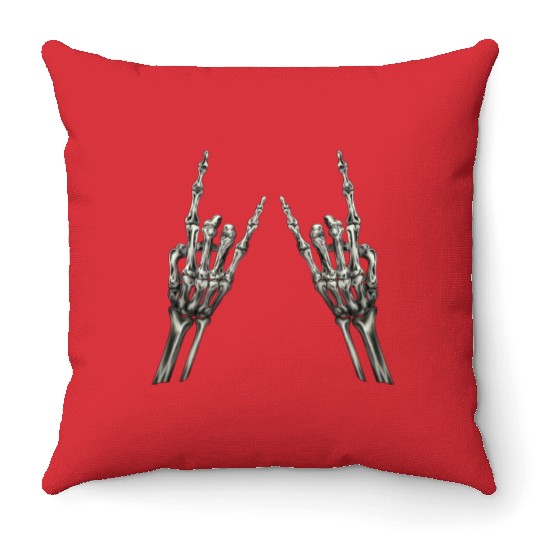 Rock On Rock Star Skeleton Hands Rocker Halloween Throw Pillows