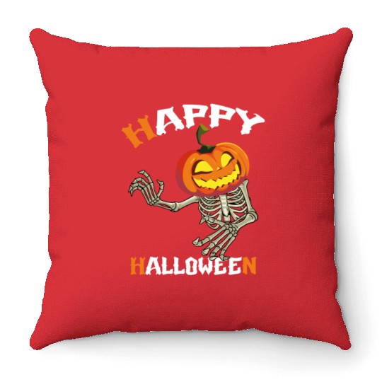 Trick Or Treat Happy Halloween Pumpkin Skeleton Throw Pillows