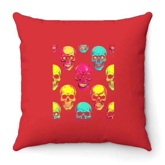 Neon Pop Punk Skull Pattern Throw Pillows