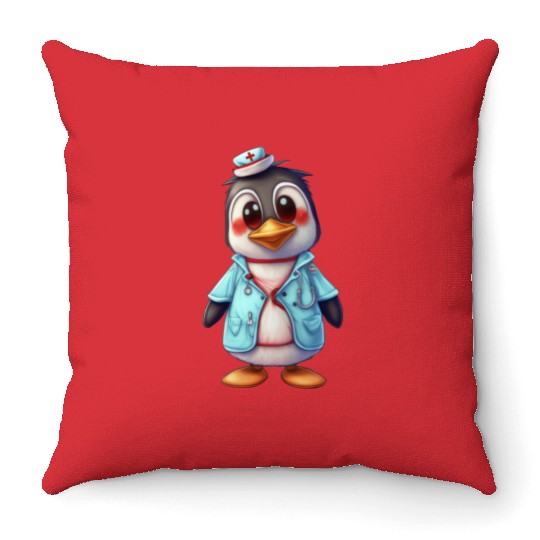Penguin Doctor, Penguin Famila, Funny Penguin Throw Pillows