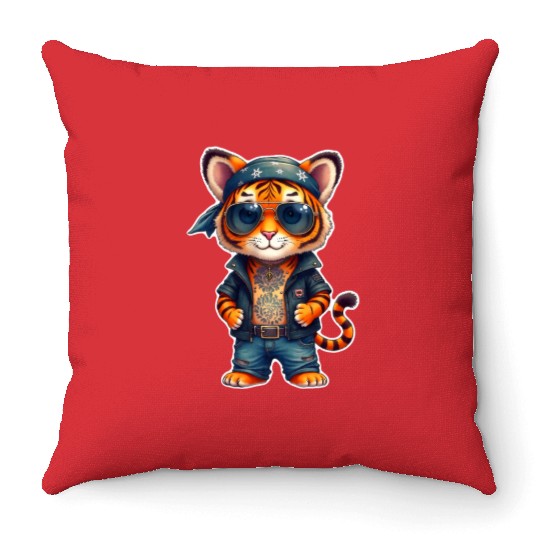 Rock style cute tiger Throw Pillows