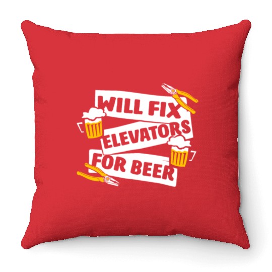 Will Fix Elevators For Beer Inspector Elevator Throw Pillows