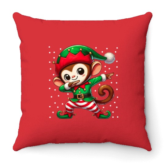 Christmas Monkey Elf Funny Monkey Lover Ape Throw Pillows