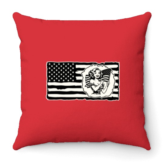 Retro Flag Girl © LIKE US ON FACEBOOK # Throw Pillows