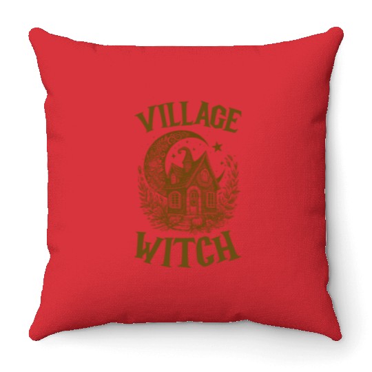 Village Witch Salem Vintage Halloween Throw Pillows