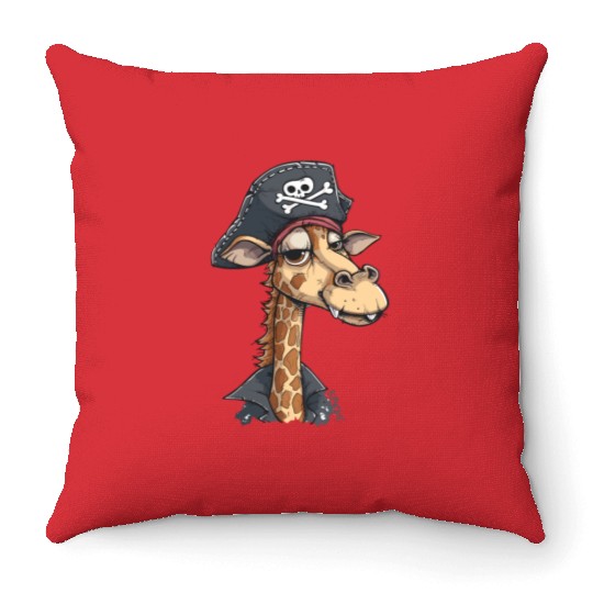 Tall Fun Smiling Pirate Giraffe Throw Pillows