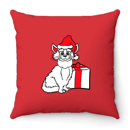 Cute Santa Claus Cat Winter Hat Fun Christmas Gift Throw Pillows