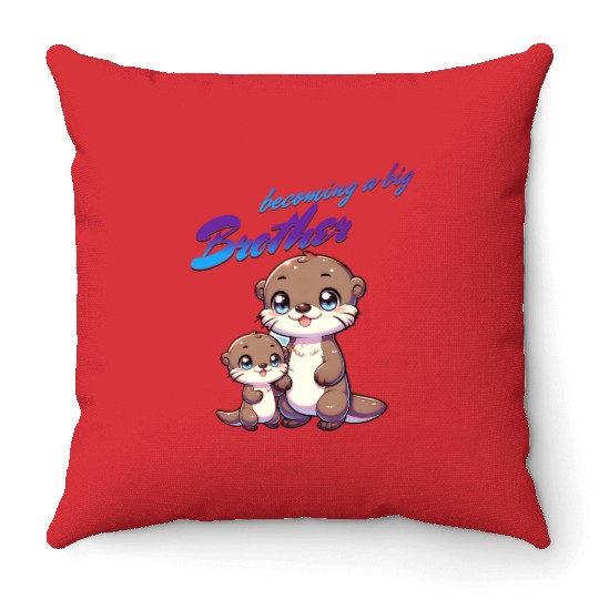 Soon I'll Be A Big Brother, Sweet Otter Brother Throw Pillows