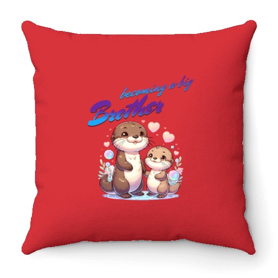 Soon I'll Be A Big Brother, Sweet Otter Brother Throw Pillows