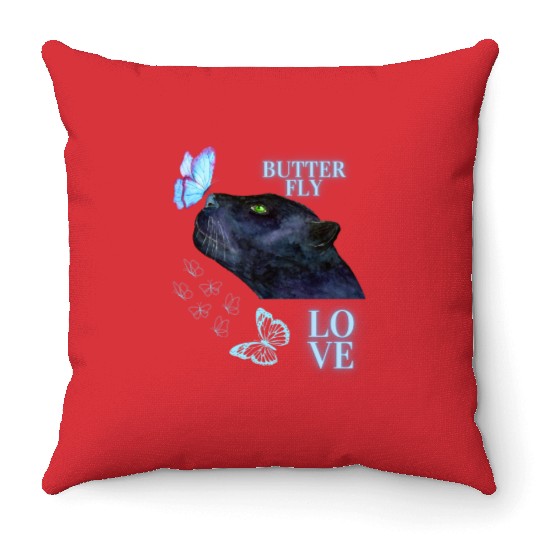 black panther lover butterfly Throw Pillows