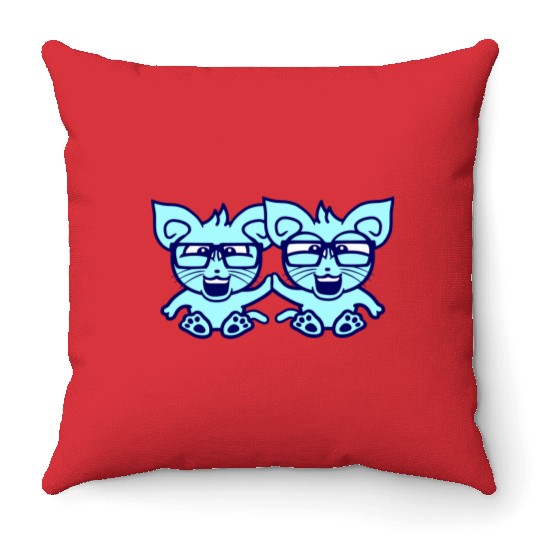 2 Nerd Cats Horn Glasses Geek Smart Friends Team Throw Pillows