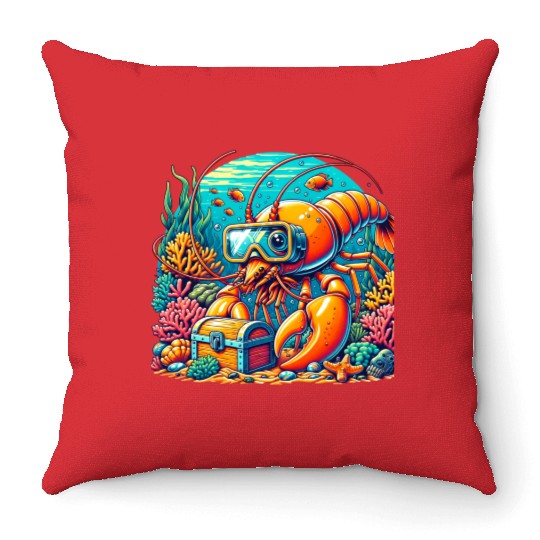 Shrimp Exploration-Underwater Adventure Throw Pillows