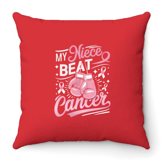 My Niece Beat Cancer Breast Cancer Awareness Throw Pillows