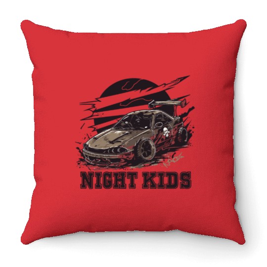 Trashy JDM Street Racer Night Kids Throw Pillows